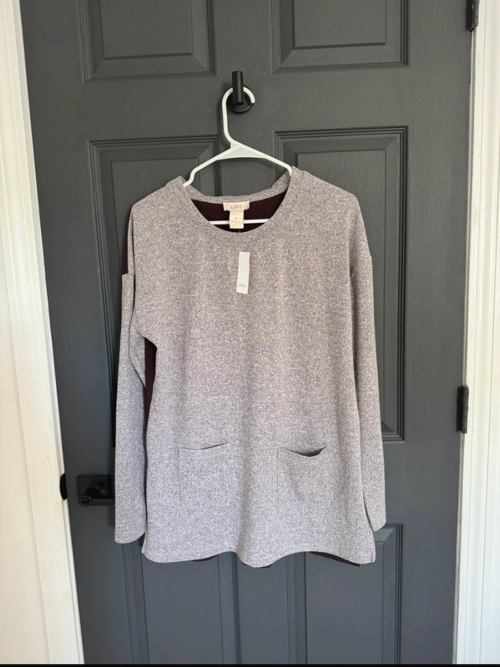 Loft Gray/Maroon Colorblock Pocket Tunic Sweater - Size M - Picture 2 of 5